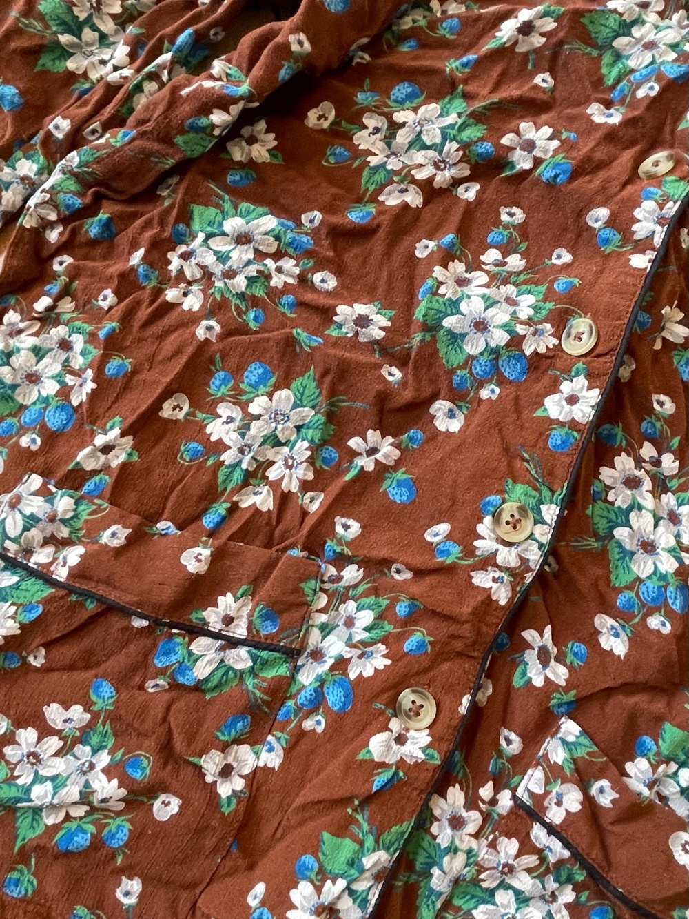 Batsheva Brown Lily Floral Pajama Set Size Small 2 Piece Ruffle Pants - Picture 8 of 13